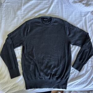Mens Large Extra Fine Merino Wool Pullover Navy/Gray Crewneck Timeless Classic